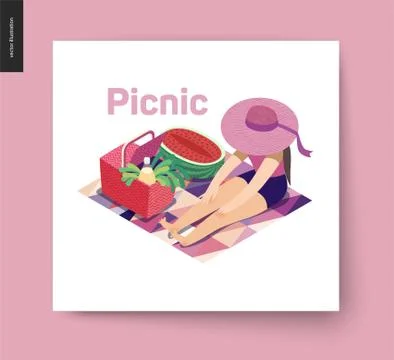 Picnic image summer postcard Stock Illustration