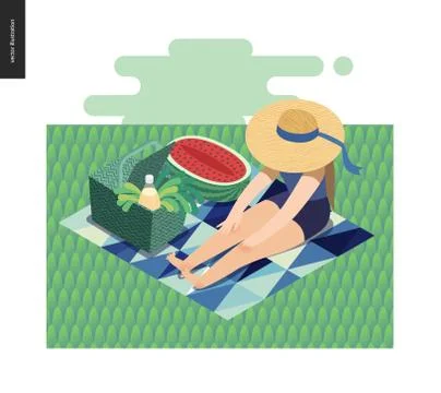 Picnic image summer postcard Stock Illustration