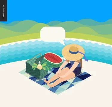 Picnic image summer postcard Stock Illustration