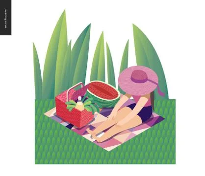 Picnic image summer postcard Stock Illustration