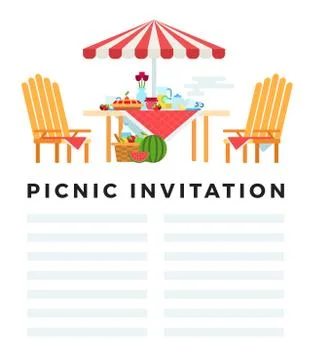 Picnic invitation. Vector flat illustration with space for text. Concept summer Stock Illustration
