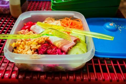 Picnic lunch in plastic container Stock Photos