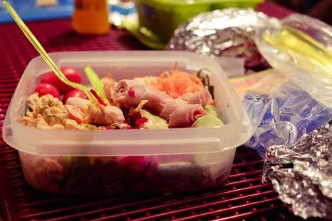 Picnic lunch in plastic container Stock Photos