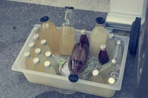 Picnic made refrigirator to cool down drinks during summer. Stock Photos