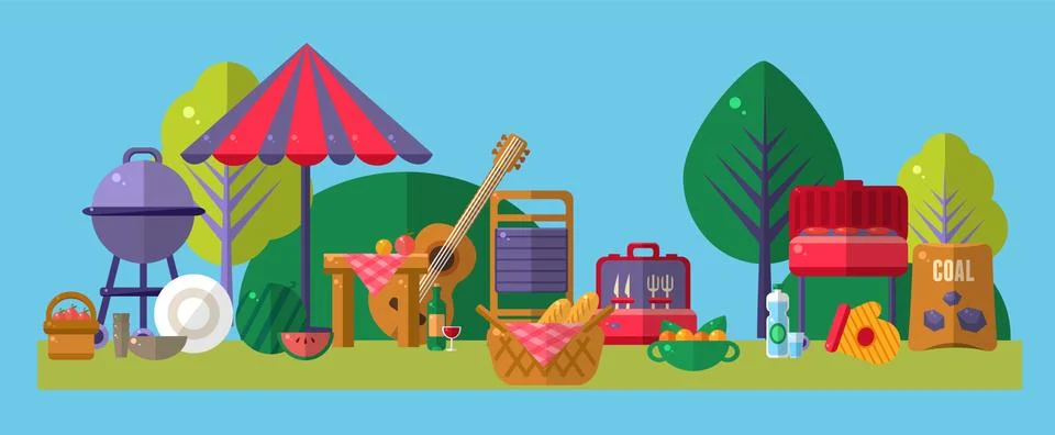 Picnic Outside Objects Collection Stock Illustration