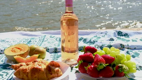 Picnic in Paris with wine. Selective focus. Stock Footage 189256497