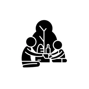 Picnic in the park black icon, vector sign on isolated background. Picnic in the Ilustración de archivo