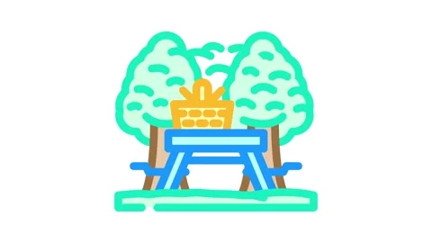 Picnic park spring color icon animation Stock Footage 327257130