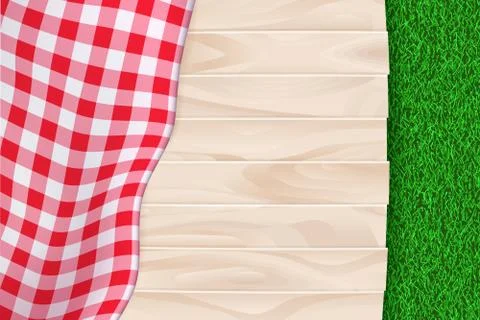 Picnic poster, banner background. Vector illustration of red plaid tablecloth Illustrazione stock