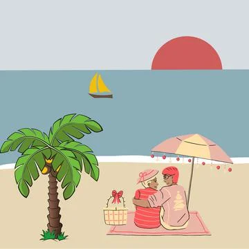 Picnic by the sea Stock Illustration