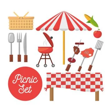 Picnic set equipment objects image Ilustração Stock