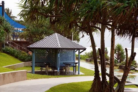 Picnic Shade Structure Beachfront Stock Photos