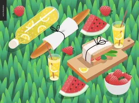 Picnic snack on grass Stock Illustration