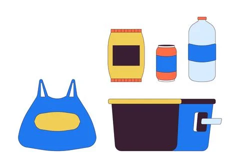 Picnic snacks beverages 2D linear cartoon objects set Stock Illustration