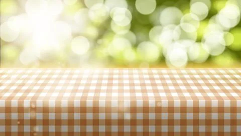 Picnic Table Covered With Tablecloth On Blurred Background Stock Illustration