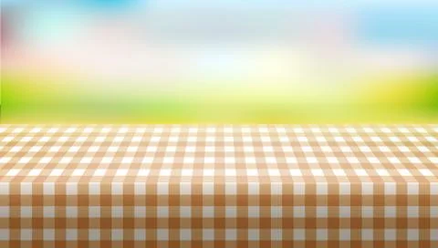 Picnic Table Covered With Tablecloth On Blurred Background Stock Illustration