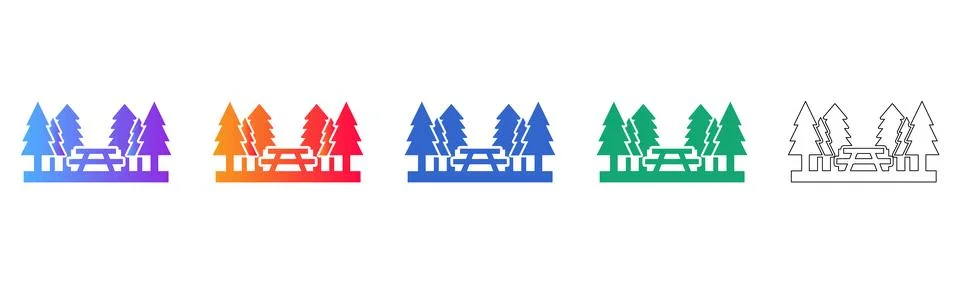 Picnic Table in Forest Vector Icon Set Illustrazione stock