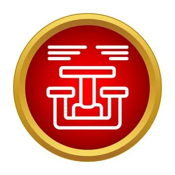 Picnic table icon in red and gold circle Stockillustratie