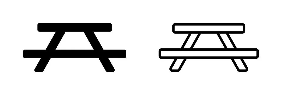 Picnic table icon set in solid black and outline vector styles Stock Illustration