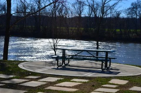 Picnic Table by the lake 写真素材