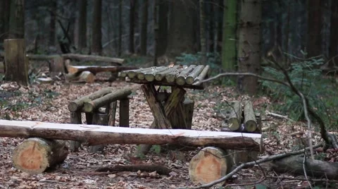 Picnic table near the patch in Bieszczady Mountains Stock-Footage 61795148