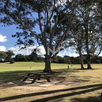 Picnic table setting Stock Photos