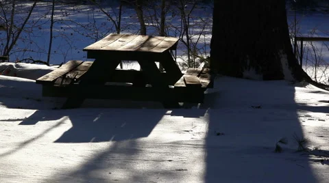 Picnic table in snow Stock Footage 2227954