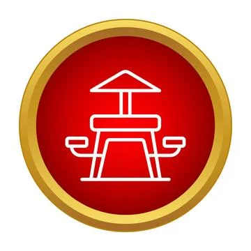 Picnic table with umbrella flat line icon Stock Illustration