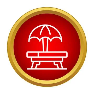 Picnic table with umbrella flat vector icon Illustration