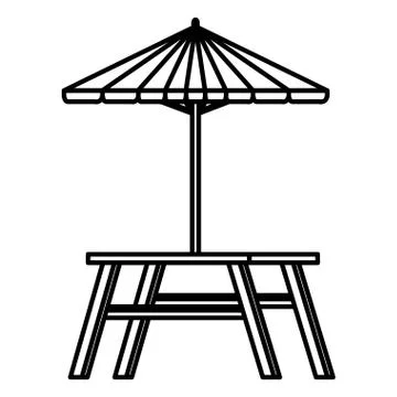 Picnic table with umbrella Illustration