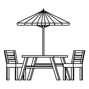 Picnic table with umbrella Illustration