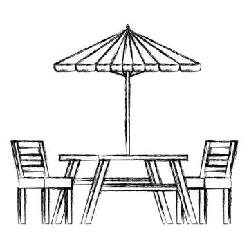 Picnic table with umbrella Illustration