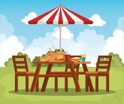 Picnic table with umbrella scene Stockillustratie