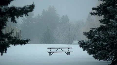 Picnic table in Winter Stock Footage 43349977