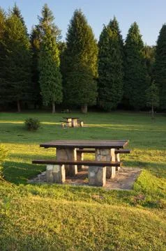Picnic tables Stock Photos