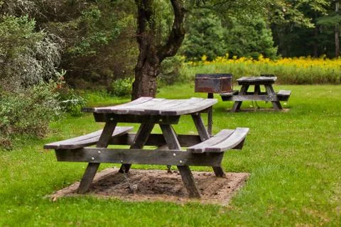 Picnic tables Stock Photos