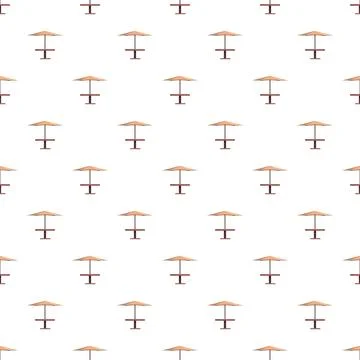 Picnic tables with umbrellas creating seamless pattern Stock Illustration