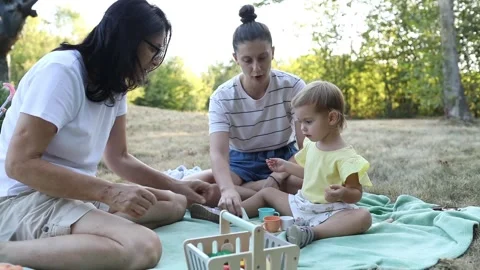 Picnic time with three generation Stock Footage 288074772