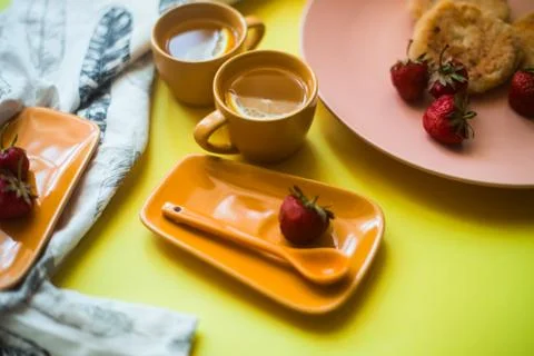 Picnic on a yellow background Stock Photos