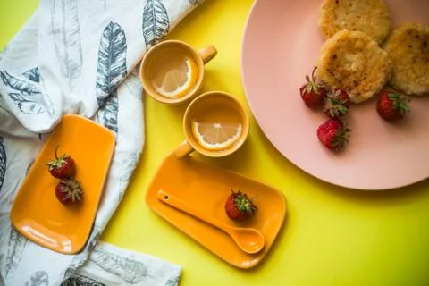 Picnic on a yellow background Stock Photos