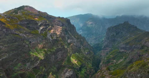 Pico do Areeiro, Madeira: Stunning aerial view of majestic mountain peak and Stock Footage 245230619