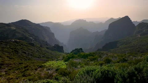 Pico do Areiro in Central madeira Island , Scenic mountain valley landscape.. Stock-Footage 333601814