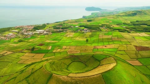 Pico Dona Joana, Patchwork Fields. Terceira Island, Azores Stock Footage 346305487