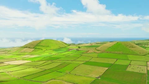 Pico Dona Joana, Patchwork Fields and Lush Green Hills. Terceira Island, Azores Stock Footage 346499619