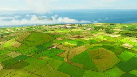 Pico Dona Joana, Patchwork Fields and Lush Green Hills. Terceira Island, Azores Stock Footage 346499630
