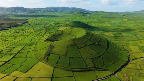 Pico Dona Joana Surrounded By Patchwork Fields In Summer In Terceira Island Video stock 337208320