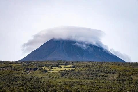 Pico mount peak covered with clouds Pico Azores Portugal 스톡 사진