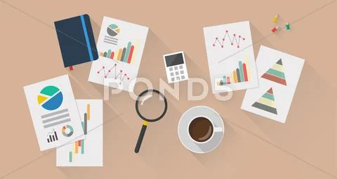 Pictogram and graph paper flat style in top view Stock Illustration