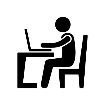 Pictogram Businessman Working on Computer.  Vector Stock-Illustration