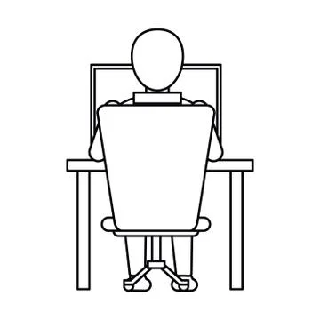 Pictogram guy back working laptop chair desk 스톡 일러스트